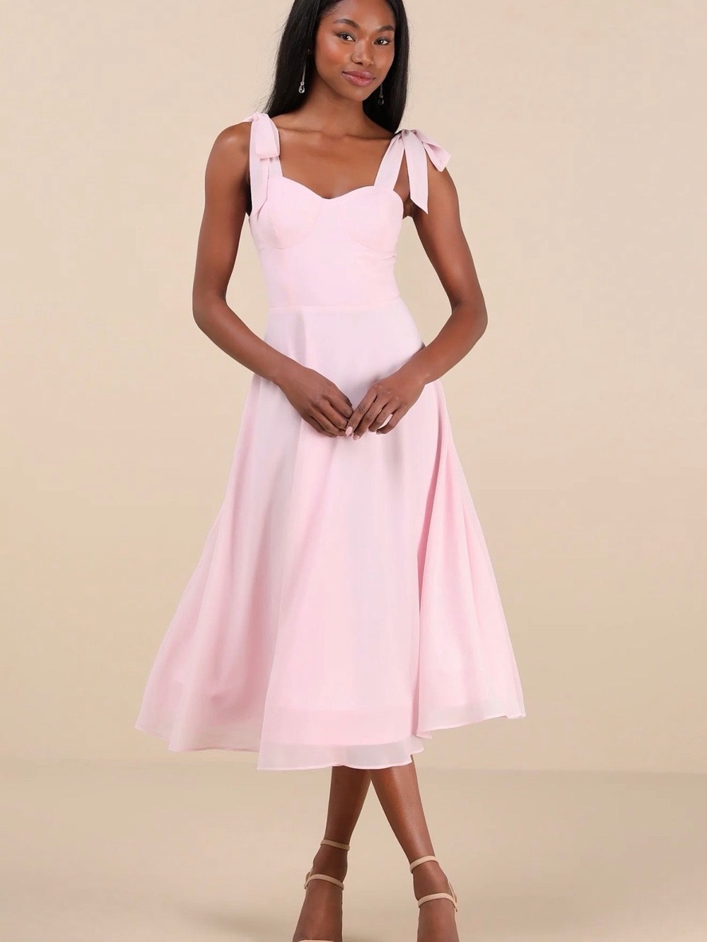 Charisma Light Pink Tie-Strap A-Line Midi Dress - Picture 2 of 8